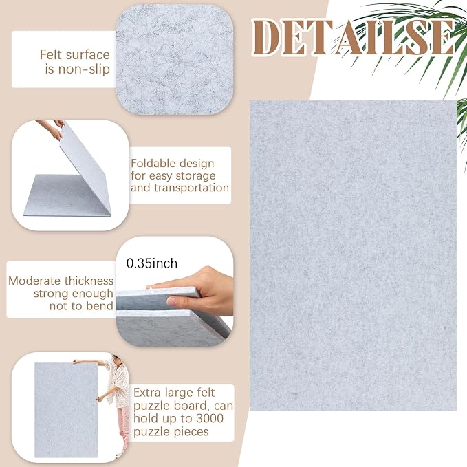 Blosssound Light Gray 55 x 37 for 3000 Piece Foldable Puzzle Board Mat Large Portable Felt Jigsaw Puzzle Mat Pad Non Slip Storage Board - Image 3