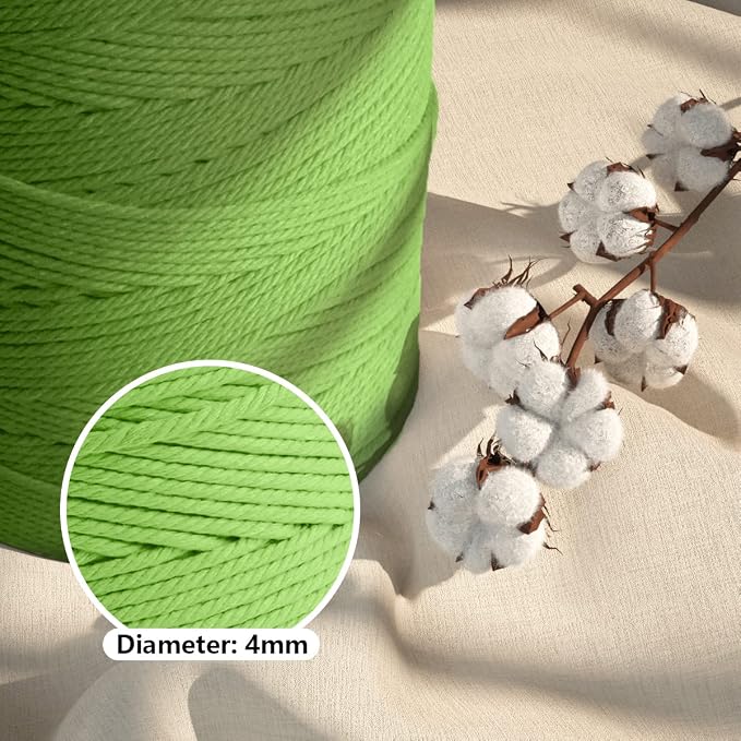 ZUEXT Macrame Cord, Apple Green, 4mm x 547yds Cotton String Macrame Yarn | Natural Handmade, 4 Strands Twisted Cotton Rope, for Craft Wall Hanging Weaving Tapestry Dream Catchers Hanger DIY Gift, 500m - Image 3