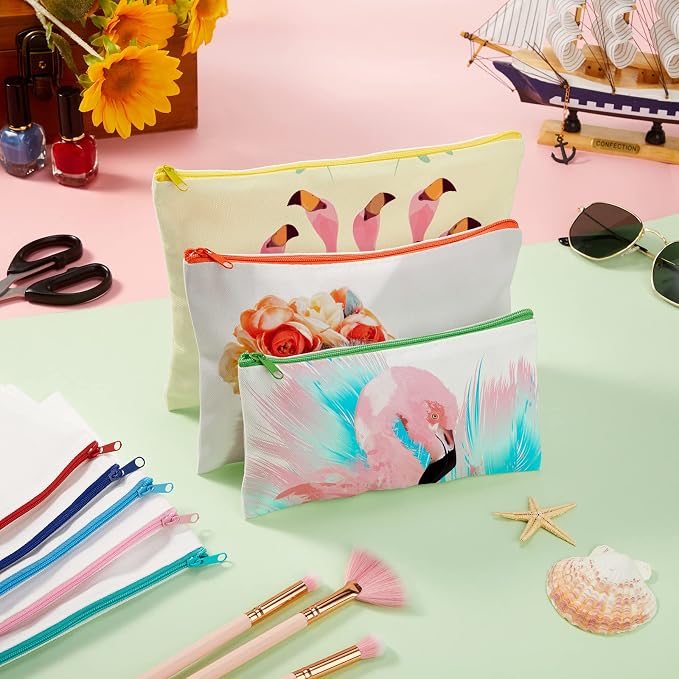 Frienda 100 Pcs Sublimation Blank Canvas Makeup Bags Bulk DIY Heat Transfer Canvas Pen Case Pencil Cosmetic Makeup Bags Clear Sublimation Blank Pouch with Zipper (7 x 4.3 Inch,Mixed Colors) - Image 5