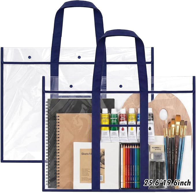 Windyun 2 Pack Large Poster Storage Bag 20" x 26" Bulletin Board Holder Art Portfolio Case PVC Art Portfolio Container Storage Box with Pocket for Classroom Teacher Organization(Blue) by Windyun