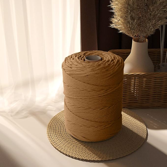 ZUEXT Macrame Cord, Caramel, 5mm x 328yds Cotton String Macrame Yarn | Natural Handmade, 4 Strands Twisted Cotton Rope, for Craft Wall Hanging Weaving Tapestry Dream Catchers Hanger DIY Gift, 300m - Image 7