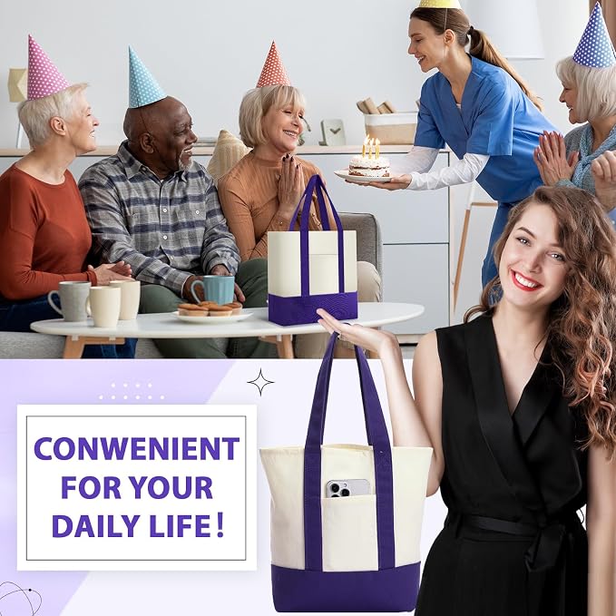 Sanwuta 12 Pcs Mini Canvas Tote Bags Bulk with Pocket Small Sublimation Blank Canvas Tote Reusable Grocery Bag for Women, DIY Craft (Purple) - Image 5