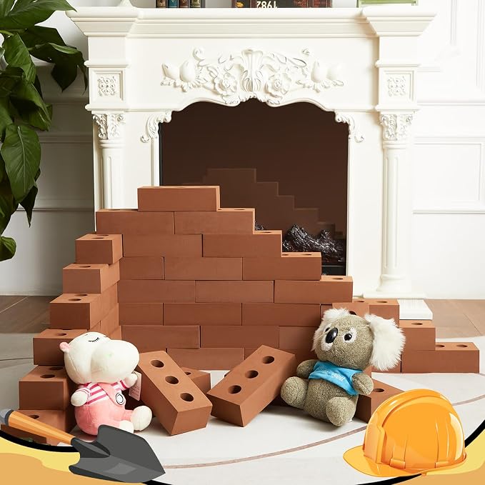 Zhanmai 50 Pack Foam Bricks Building Blocks for Kids Foam Cinder Blocks Large Fake Bricks Toy for Stacking and Construction 8 x 4 x 2.4 Inches(Square Round) - Image 8