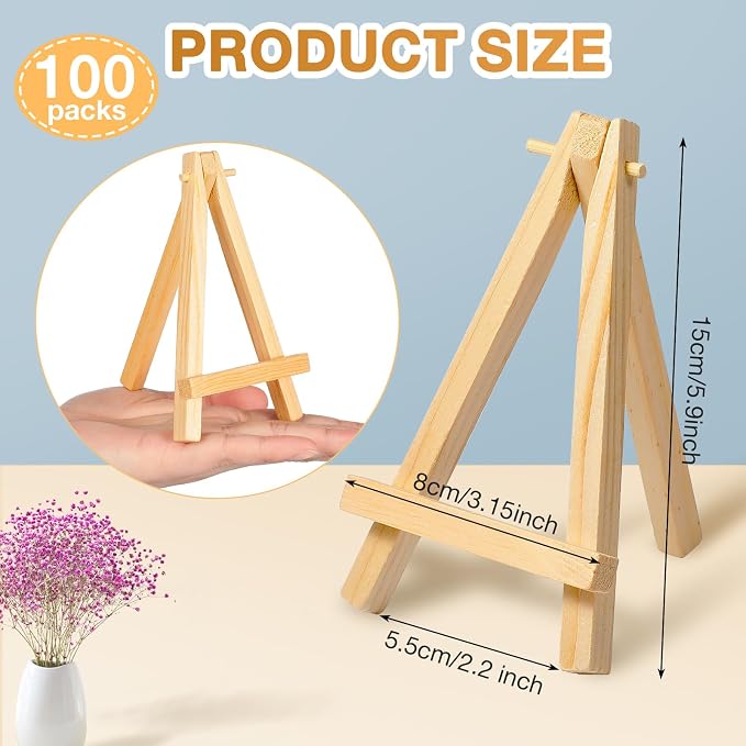 Mini Wooden Easel Stands Tripod Display Tabletop | For Artist Painting Business Cards Photos, Canvas Holder Wedding Table Numbers Party Favors Gift, Natural Wood Tripod Frame - Image 2