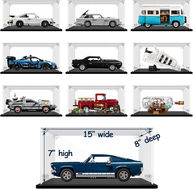 Acrylic Display Case for Lego Cars Diecast Model Cars | 3MM Thick, Solid Wooden Base, Interior 15 x 8 x 7 Inches, Fit for 10295 10300 42123 21317 10290 21328 10282 - Image 2