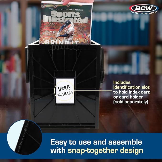 BCW Magazine and Document Storage Bins, Holds 80 Magazines, Black, 5 Pack | Acid-free plastic bins hold about 80 magazines each, stack six high, and include partitions for organized storage. - Image 4