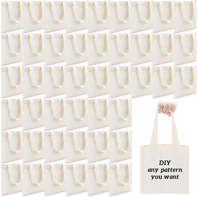 Amylove 12 Pcs Mini Canvas Tote Bags,8.5 X 8 Inch,Natural Color | Blank Sublimation DIY, Small Reusable Totes Coloring Crafts, Grocery Shopping Easter Halloween Party Favor Gift Bags by Amylove