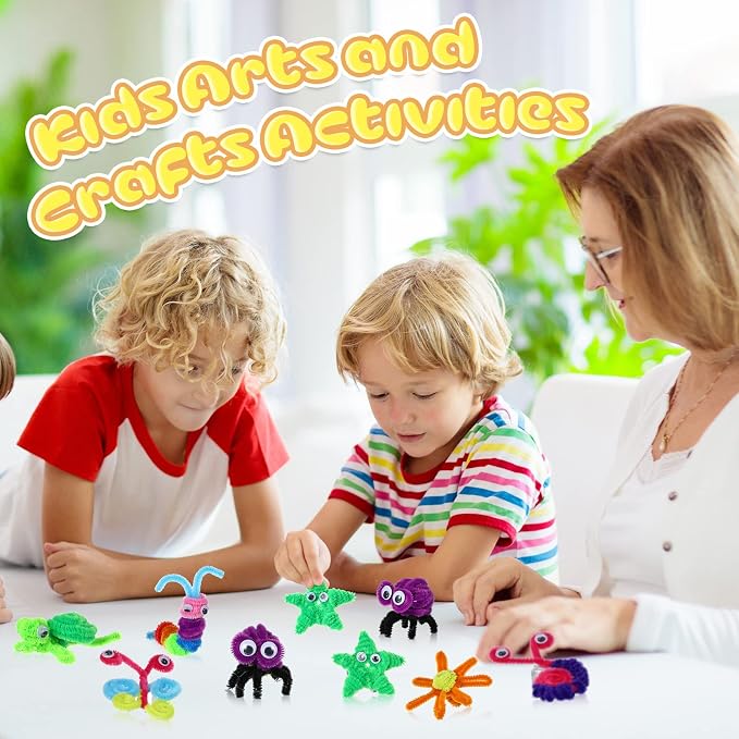 Leitee 2500 Pcs Pipe Cleaners Craft Supplies Googly Eyes Kit Creative Crafts and Arts 2000 Chenille Stems 500 Wiggle Eyes DIY Crafting(Mixed Colors) - Image 5