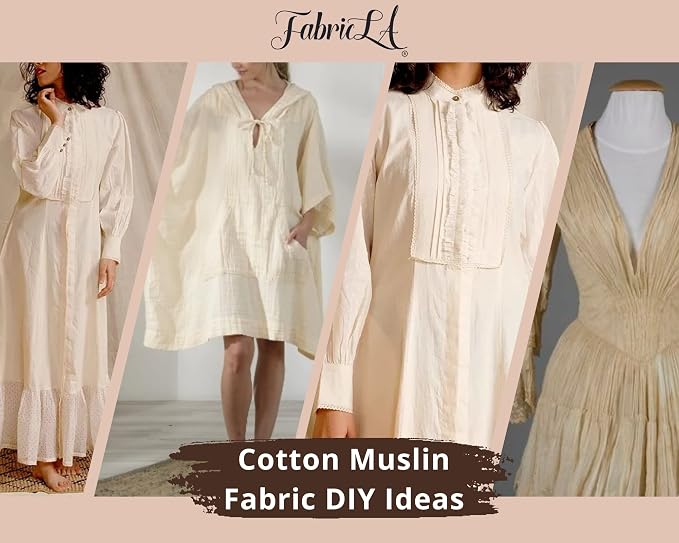 FabricLA 100% Cotton Muslin Fabric - 62" Inches (157 CM) Wide Unbleached Muslin Cloth - Cotton Muslin Fabric by Yard - Natural Muslin Fabric, 10 Continuous Yards - Image 4