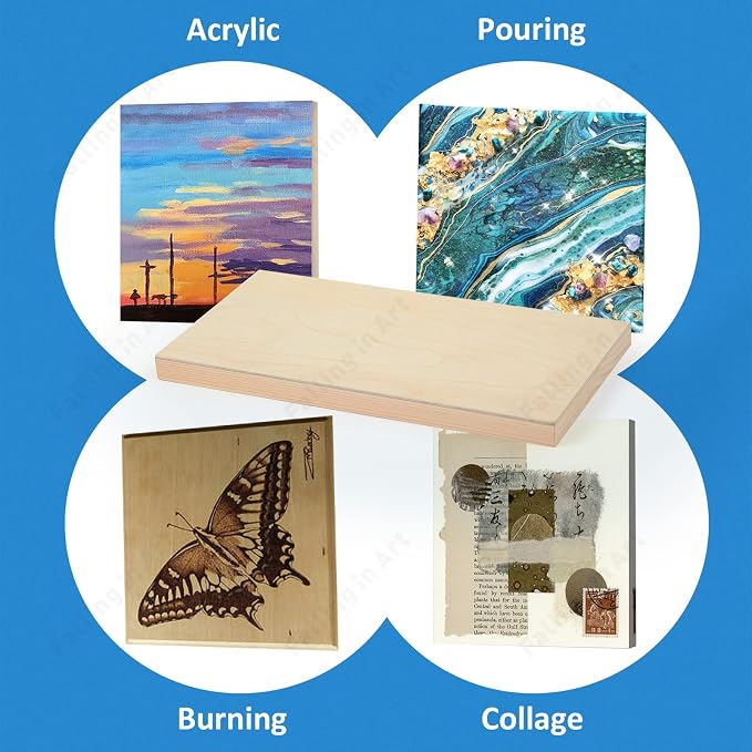 4 Pack 6x12’’ Unfinished Birch Wood Panels Kit for Painting | Studio 3/4’’ Deep Wood Canvas, Cradle Boards for Acrylic Pouring, Art, Crafts, Epoxy Resin, Laser Engraving Cutting - Image 3