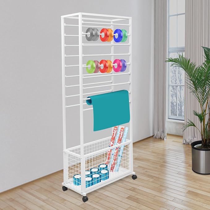 Ribbon Holder Organizer Rack, 20-Layer Ribbon Holder with Wheels | Double-Sided 20-Layer Ribbon Holder with Wheels, Wrapping Paper Ribbon Display Rack Storage Shelf for Craft Room by Venionwa
