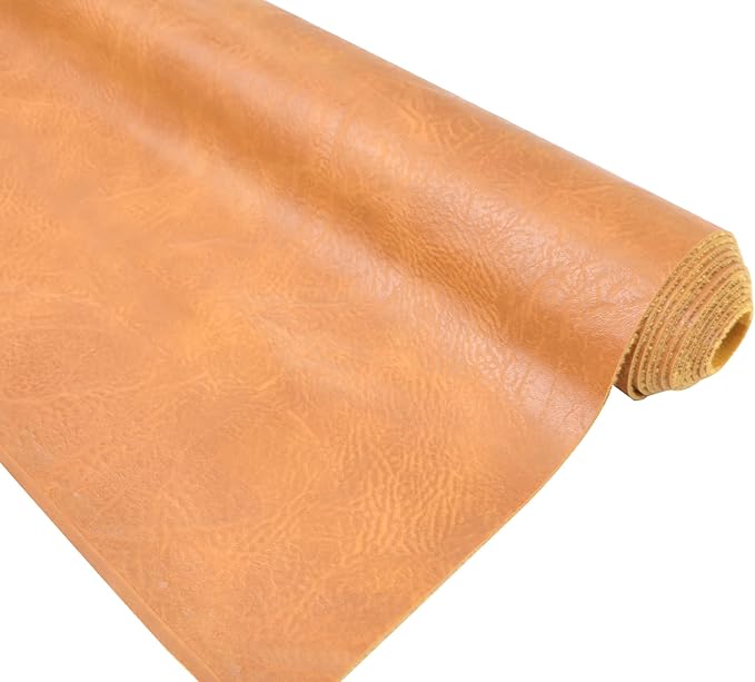 1 Yards 54" x 36" Distressed Bark Texture Soft Faux Leather Fabric Camel Brown Fake Leather Fabric Upholstery Vinyl for Sofa Chairs Car Seats Crafts by Bobeey