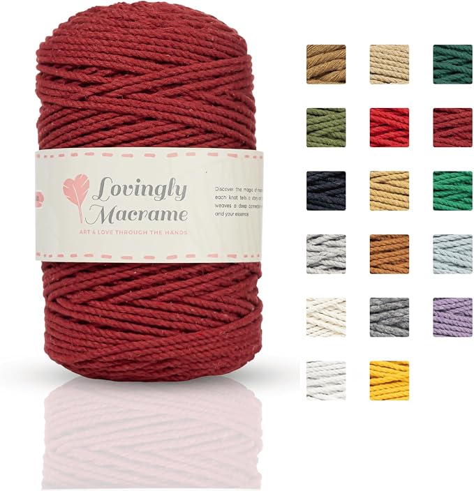 Lovingly Macrame 3mm Macrame Cord - 3 Ply Twisted Macrame String for DIY Handmade Boho Projects - Three Strand Cotton Rope for Crafts, Dreamcatchers, Plant Hangers, Decor - 492ft (164yds). - Burgundy - Image 2