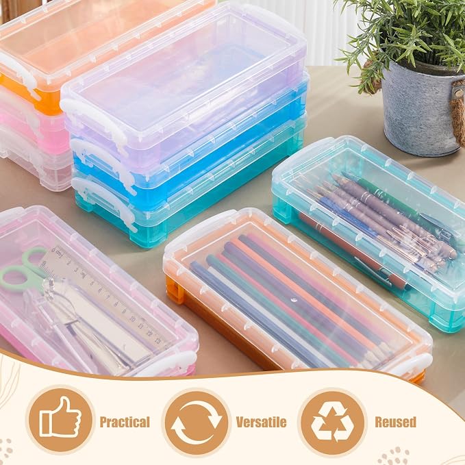 Gueevin 24 Pcs Large Capacity Plastic Pencil Box Clear Plastic Pencil Case Crayon Box with Snap Tight Lid Watercolor Pen Storage Brush Organizer Drawing Tools Container (Macaron) - Image 5