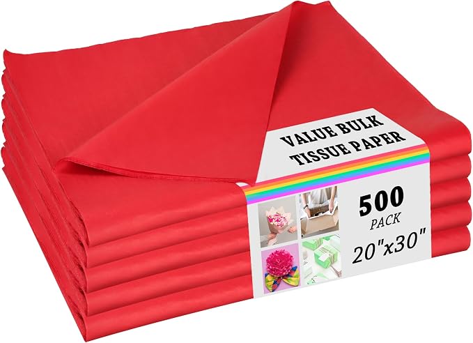 Red Tissue Paper for Gift Bags - 500 Sheets 20 X 30 Inch Wrapping Tissue Paper Bulk Red Packaging Tissues for Gift Wrap Art Crafts DIY Filler Flower Valentines Christmas Birthday Wedding by PINWATT