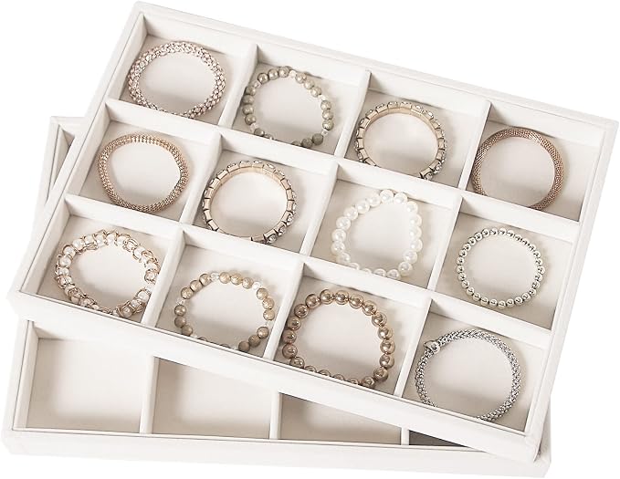 Coward 2PC Stackable 12 Grids Jewelry Organizer Tray Bracelet Display Stand for Selling Velvet Necklace Holder Earring Box Storage (12grid+12grid) - Image 3