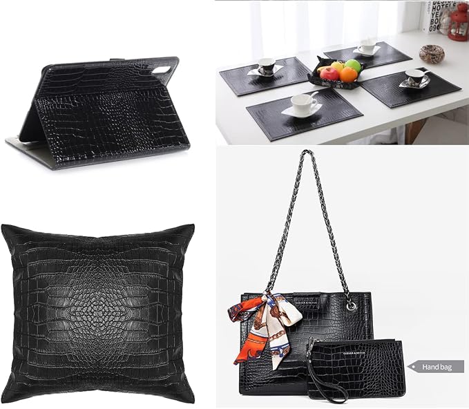 Faux Alligator Leather Crocodile Skin Fabric Alligator Skin Fake Leather Crocodile Fabric Black - Image 6