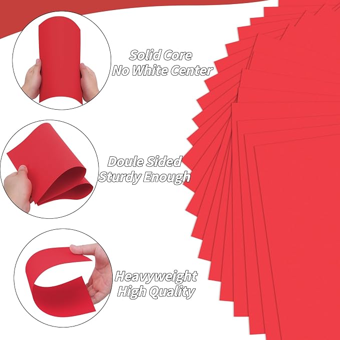 100 Sheets Red Card Stock 8.5 x 11in,250GSM 92lb Red Cardstock Card Stock Construction Paper,Heavy Weight Printer Paper for Invitations, Stationery Printing, Scrapbooking,Crafts, DIY Cards - Image 3