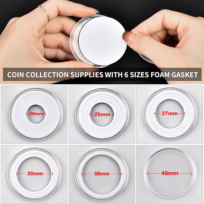 ALCYON Double-Sided Coin Collector Case with 141 Capsules&220 Bill Sleeves | All-in-One Organizer for Coins and Paper Money with Foam Gaskets, Clear Lid, Handle,Latches for Home and Coin shows Colletion - Image 4
