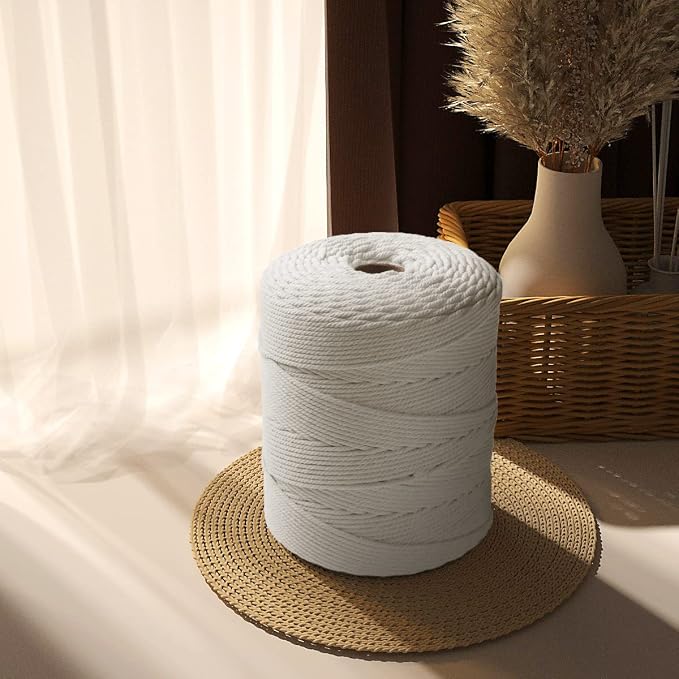 ZUEXT Macrame Cord, Beige White, 4mm x 547yds Cotton String Macrame Yarn | Natural Handmade, 4 Strands Twisted Cotton Rope, for Craft Wall Hanging Weaving Tapestry Dream Catchers Hanger DIY Gift, 500m - Image 5