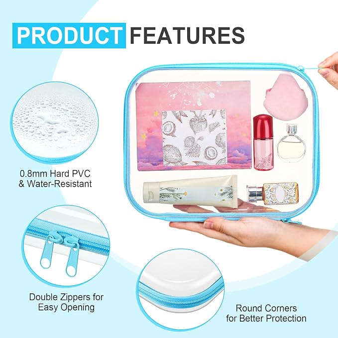 Sanwuta 6 Clear Hard Zipper Case,Colorful,9.84 X 7.87 X 2 Inch | Pencil Case Pouches ,Makeup Bag,Plastic Toiletry Diaper Bag ,Travel Toy Storage,Waterproof Organizer Bins - Image 3