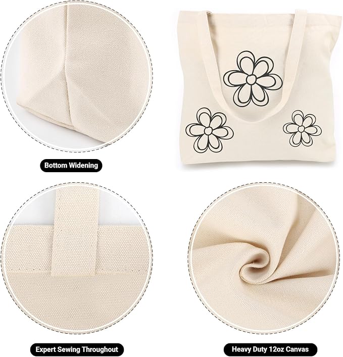 Segarty Canvas Tote Bag, 6 Pack Cotton Heavy Duty Handy Reusable Washable Grocery Shopping Cart Trolley Bags Folding Economical with Handles for Women Home Kitchen Markets - Image 5