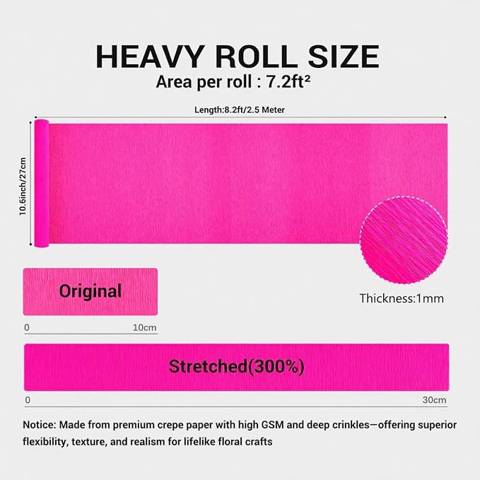 Heavy Crepe Paper for Flower Making, DIY Crafts | Italian-Quality Crepe Paper with 300% Stretch | Papel Crepe de Colores Paquete - Image 2