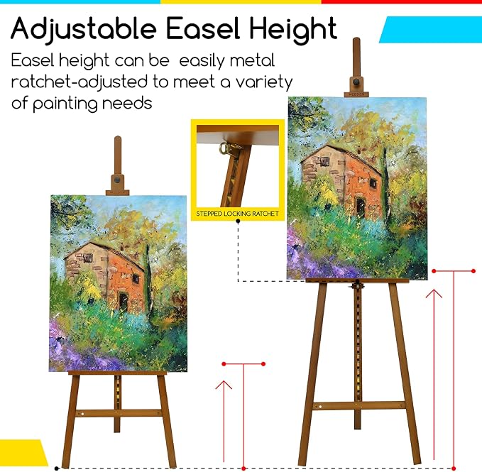 MEEDEN Painting Wooden Art Easel: Solid Beechwood Display Easel Stand Hold Canvas up to 43'' - Adjustable Easel from 57''-76" for Adults Student Studio Gallery - Walnut - Image 3