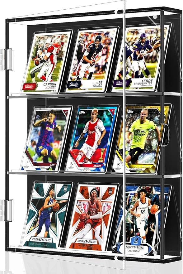 FEMELI Acrylic Baseball Card Display Case,Wall Mount Sports Cards Frame with UV Protection Magnetic Door Clear View,Trading Card Box with Pull Out for Football Basketball