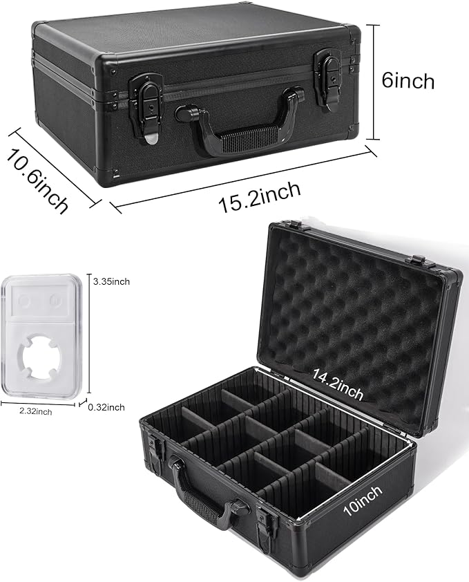 LOCKCURX Graded Coin Storage Box for NGC PCGS Slabs, 120 Capacity (Black) | Key Lock Secure Coin Collection Box with 6 Removable Dividers for Customizable Storage, Coin Cases for Collectors - Image 3
