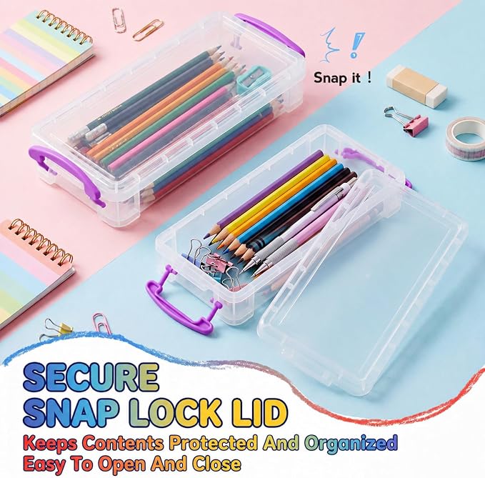 Zonon 12 Pcs Large Capacity Pencil Box Bulk Plastic Clear Pencil Case Crayon Marker Organizer Stackable Storage Containers for Art Craft Pen Back to School Teacher Supplies (Purple) - Image 3
