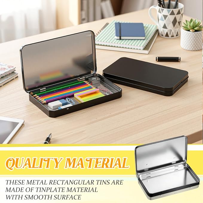 Geiserailie 2 Pack Metal Tin Boxes with Hinged Lids, Rectangular,Black | Empty Storage for Watercolor Paint, Jewelry, Pencil Case, Candy, 7.0x4.2x0.6 Inch Rectangular Craft Organizer Tin - Image 7