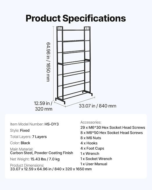 VEVOR 3D Printer Filament Storage Rack, 7 Tier Heavy Duty Storage Shelves for 3D Printing Filaments, Filament Spool Holders Racks for 3D Printing Studio, Home Studio, Office, Workshop (Shelf Only) - Image 7