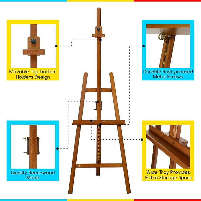 MEEDEN Painting Wooden Art Easel: Solid Beechwood Display Easel Stand Hold Canvas up to 43'' - Adjustable Easel from 57''-76" for Adults Student Studio Gallery - Walnut - Image 5