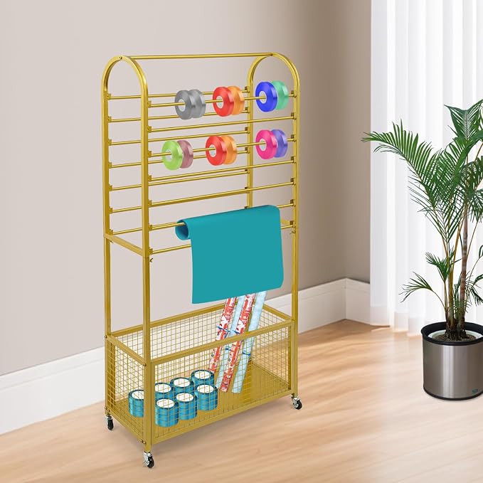 Ribbon Holder Organizer Rack, 15-Layer Ribbon Holder with Wheels | Double-Sided 15-Layer Ribbon Holder with Wheels, Wrapping Paper Ribbon Display Rack Storage Shelf for Craft Room by Venionwa