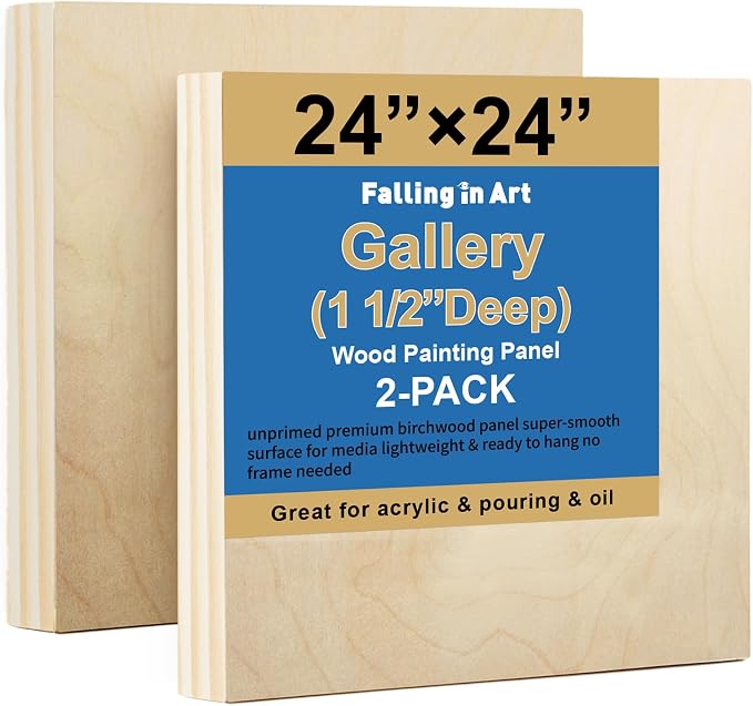 2 Pack 24x24'' Unfinished Gallery Birch Wood Canvas Panels ﻿ | 1 1/2’’ Deep Cradle Boards for Painting, Acrylic Pouring, Art, Burning, Crafts, Epoxy Resin, Laser Engraving Cutting by FallinginArt