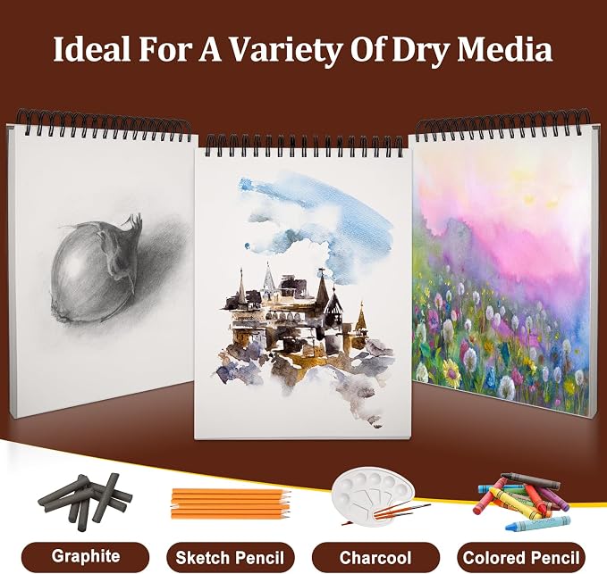 TKOOFN 5 Pack 5.5" x 8.5" SketchBooks Bulk,Top Spiral Bound Sketchbook | 60 Sheet Each,300 Sheets total,68lb/100gsm thick,Acid-Free,Portable Travel Drawing Paper Pad for Adult Kids Artists Beginners - Image 6