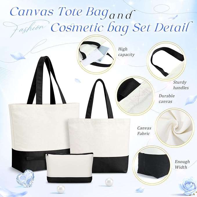 Paterr 18 Pcs Blank Canvas Tote Bags Bulk and Makeup Bag Pouches Set for Women Gift DIY Sublimation School Travel Supplies - Image 4