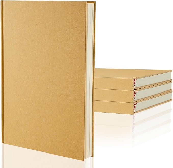 4 Pcs A5 Blank Notebook Journal Hardcover Sketchbook, 8.3 x 5.7 in | Bulk Unlined Sketch Book 100 Sheets/200 Pages Kraft Notebooks for Writing Drawing for Students School Office, Brown by Henoyso