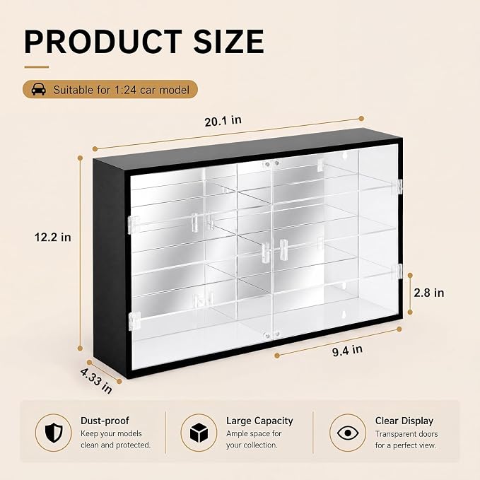1: 24 Clear Acrylic Toy Car Display Case 18 Grids Toy Race Car Display Show Box Diecast Case Wall Mounted Vehicles Shelf for Storage, Christmas Mini Model Figure Lover Gifts - Image 2