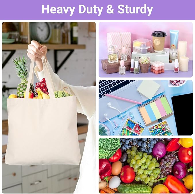 Segarty Small Canvas Tote Bag for Women, 3 Pack 15.75x11.8x3.9 Blank Canvas Tote Bags, Reusable Tote Bag with Natural Cotton and Shoulder Strap, Bulk for DIY, Grocery Shopping, Beach, Travel，Gift - Image 4
