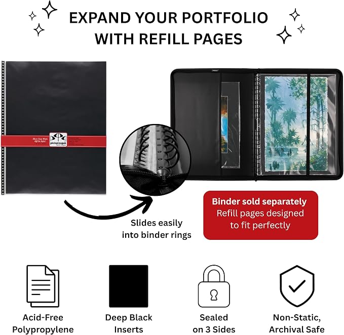 Picturesque Artist Presentation Case Refill Pages - Acid-Free Polypropylene Sleeves 80 lb. Black Divider Professional Storage Art Archival for Portraits and Artwork [18" x 24" - 5 Pack] - Image 2