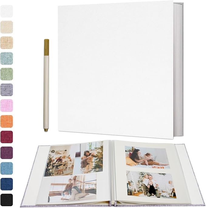 Vienrose Self Adhesive Photo Album, 60 Pages, 11 x 10.6 in, White | Scrapbook Album, 30 Sheets, 3x5 4x6 5x7 8x10 Photos, Metallic Pen, DIY Memory Book, Wedding Album, Family Photos by Vienrose