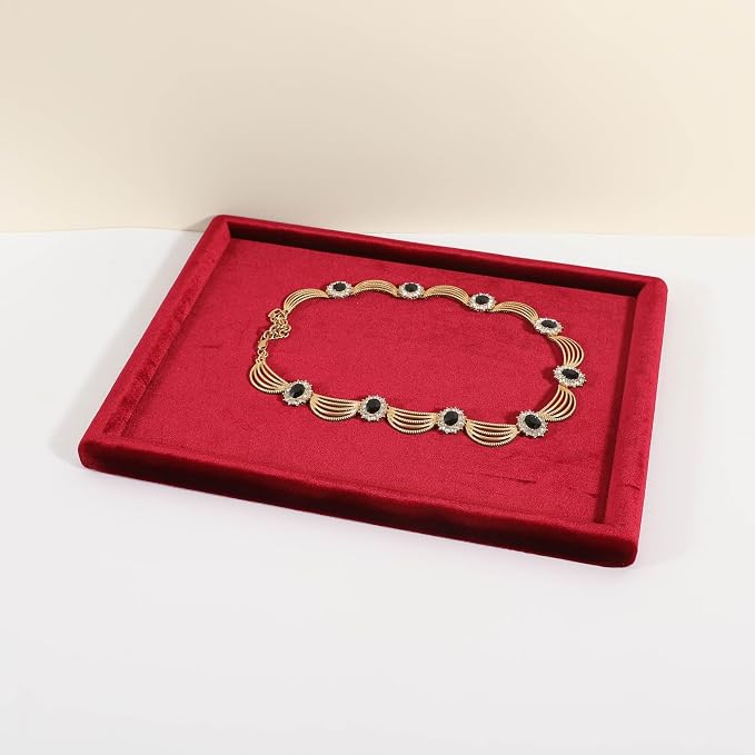 Rectangle Jewelry storage organizer plate, Velvet Jewerly display tray, Empty showcase tray for Necklace Bracelet Ring Earring【Red-Medium, 11.8 x 8.7 in 】 by CHISTORJewelrydisplaystands
