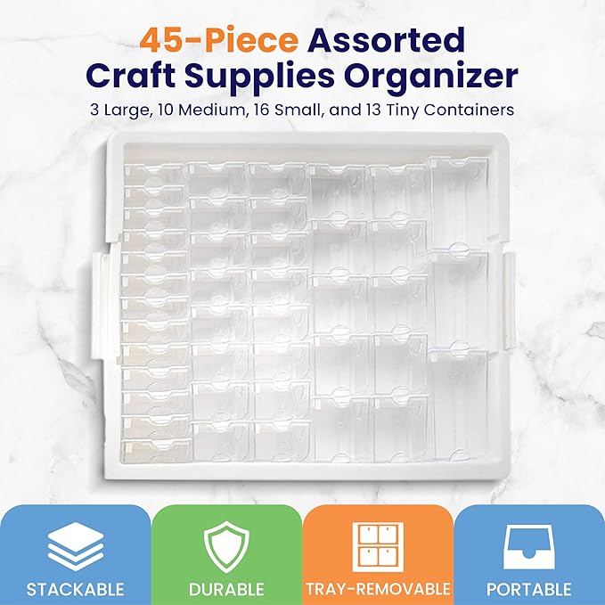 Darice Elizabeth Ward 45 Piece Assorted Bead Organizer, 8 Pack, Clear | Assorted Painting Storage, Plastic Stackable Container Set with 42 Variable Sized Containers - Image 2