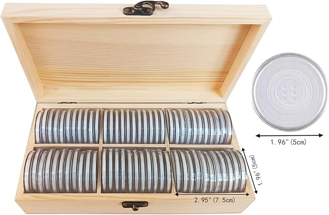 20-46 mm Wooden Coin Holder, 60 Pcs Highly Transparent Capsules With Foam Gasket, Collector Case, Professional Storage Box for Collection (Wood Color) - Image 5