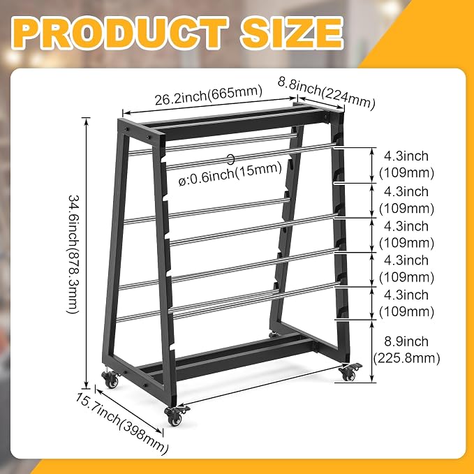 Heavy Duty 8 Rod Wire Spool Rack with Locking Wheels 400 lb Capacity Cable Dispenser for Electrical, Industrial and Retail Use, Adjustable Stainless Steel Rods, Mobile Wire Holder Organizer - Image 2