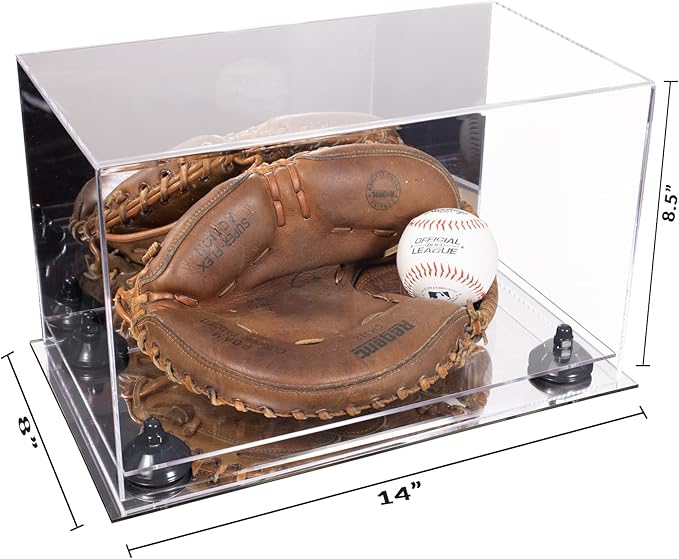 Better Display Cases Acrylic Catchers Glove Display Case with Mirror, Black Risers and Mirror Base (A011/V16)
