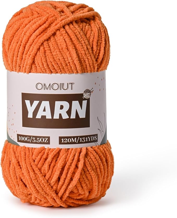 Plush Chenille Chunky Crochet Yarn - Baby Yarn for Crocheting Soft - Velvet Yarns Knitting for Blankets Crafts - Fluffy Amigurumi Yarns 100g / 131yd (Orange) by Unknown