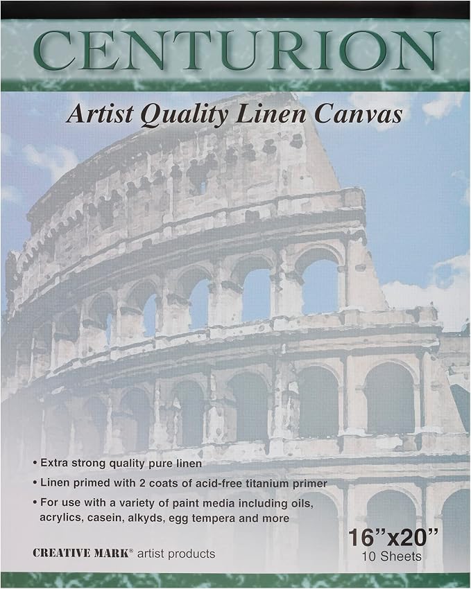 Centurion Acrylic Primed White Linen Canvas Sheet Pad, 4 Pack, 16" x 20" - 40 Total Sheets, 11oz Weight, Tape-Bound for Acrylics, Alkyds, Water-Mixable Oils by Centurion